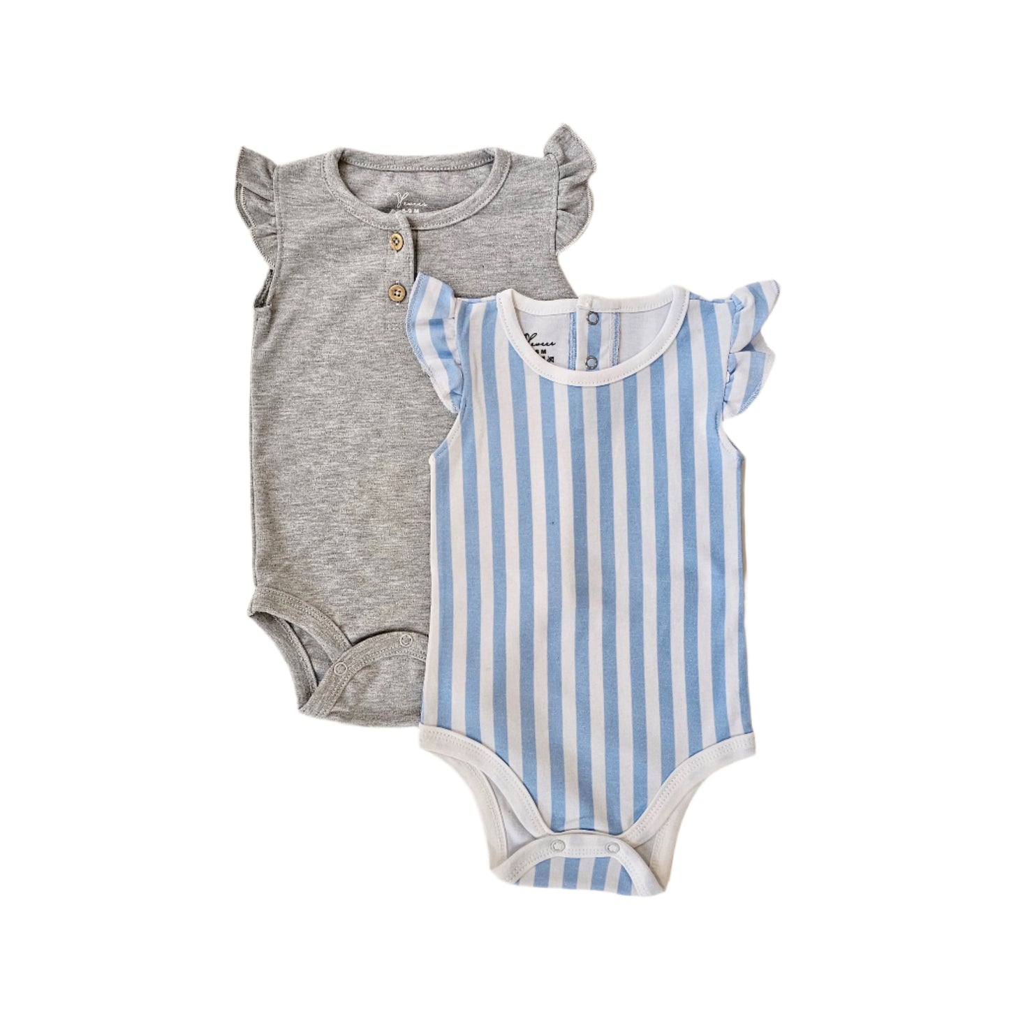 100% cotton 2-pack ruffle bodysuit blue stripes set