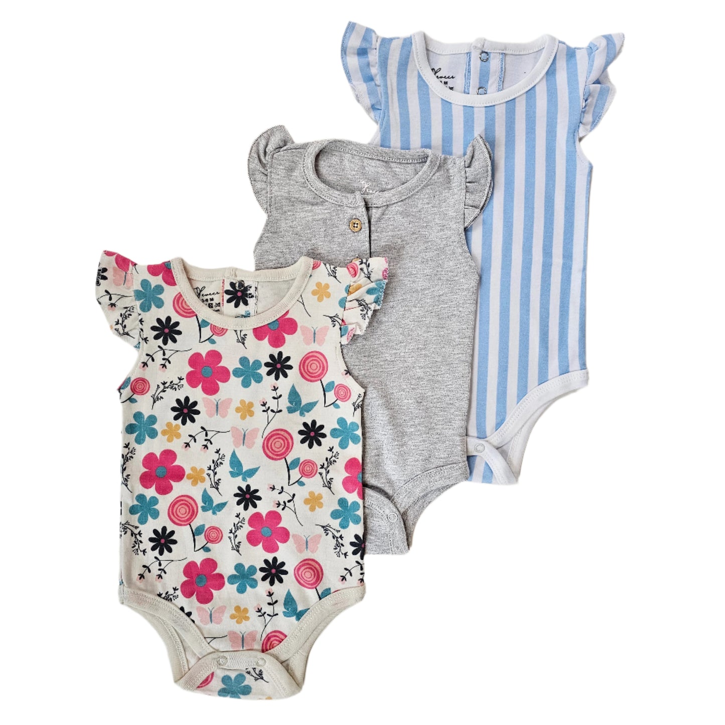100% cotton 3-pack ruffle bodysuit set