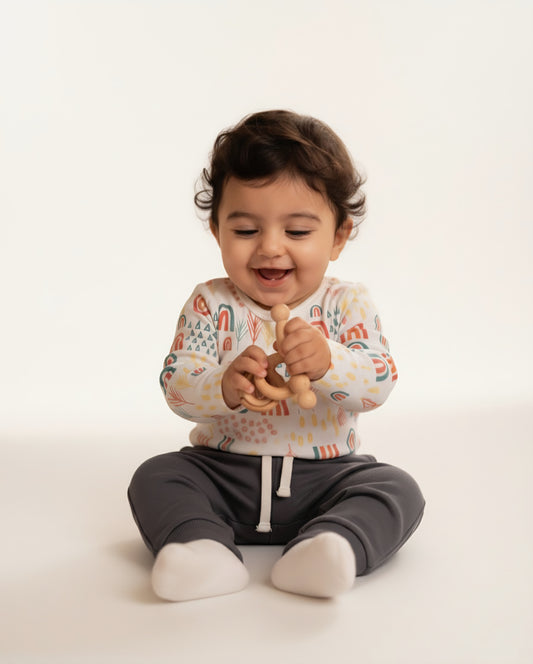 2-Piece Grey Sweatpants & Rainbow Bodysuit Set