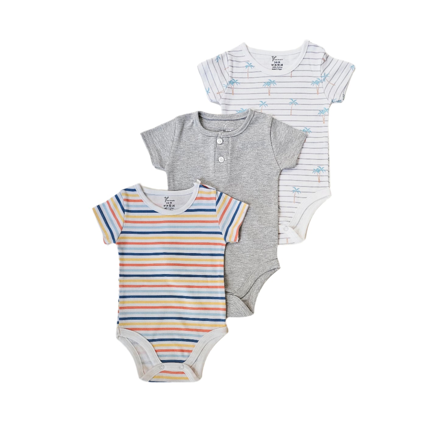 100% cotton 3-pack short sleeve bodysuit set