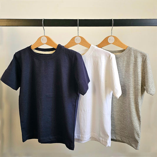 3-piece basic T-shirt set (Navy blue/White/Grey)