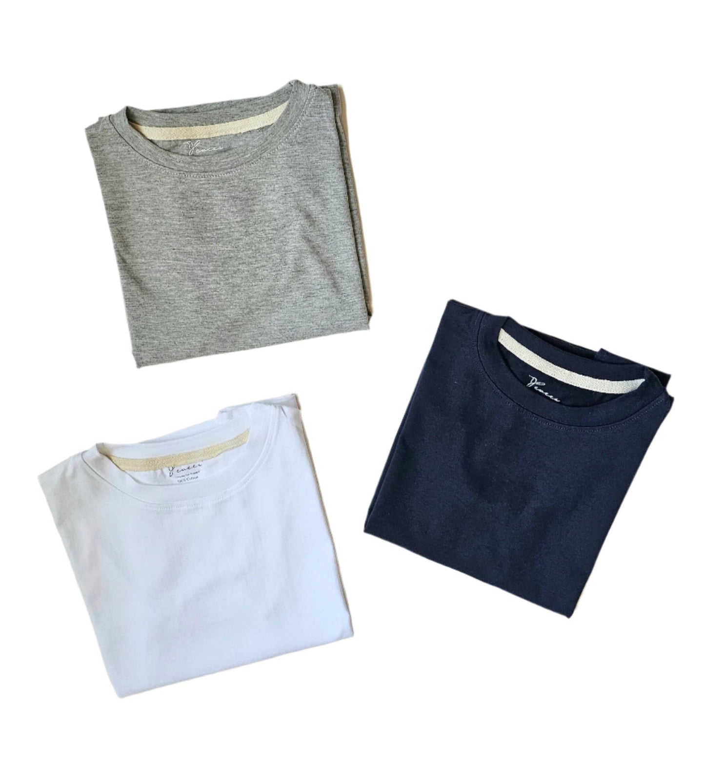 3-piece basic T-shirt set (Navy blue/White/Grey)