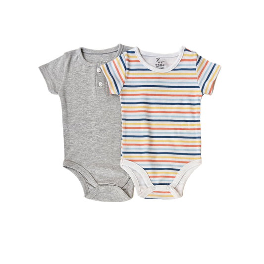 100% cotton 2-pack short sleeve bodysuit colorful stripes set
