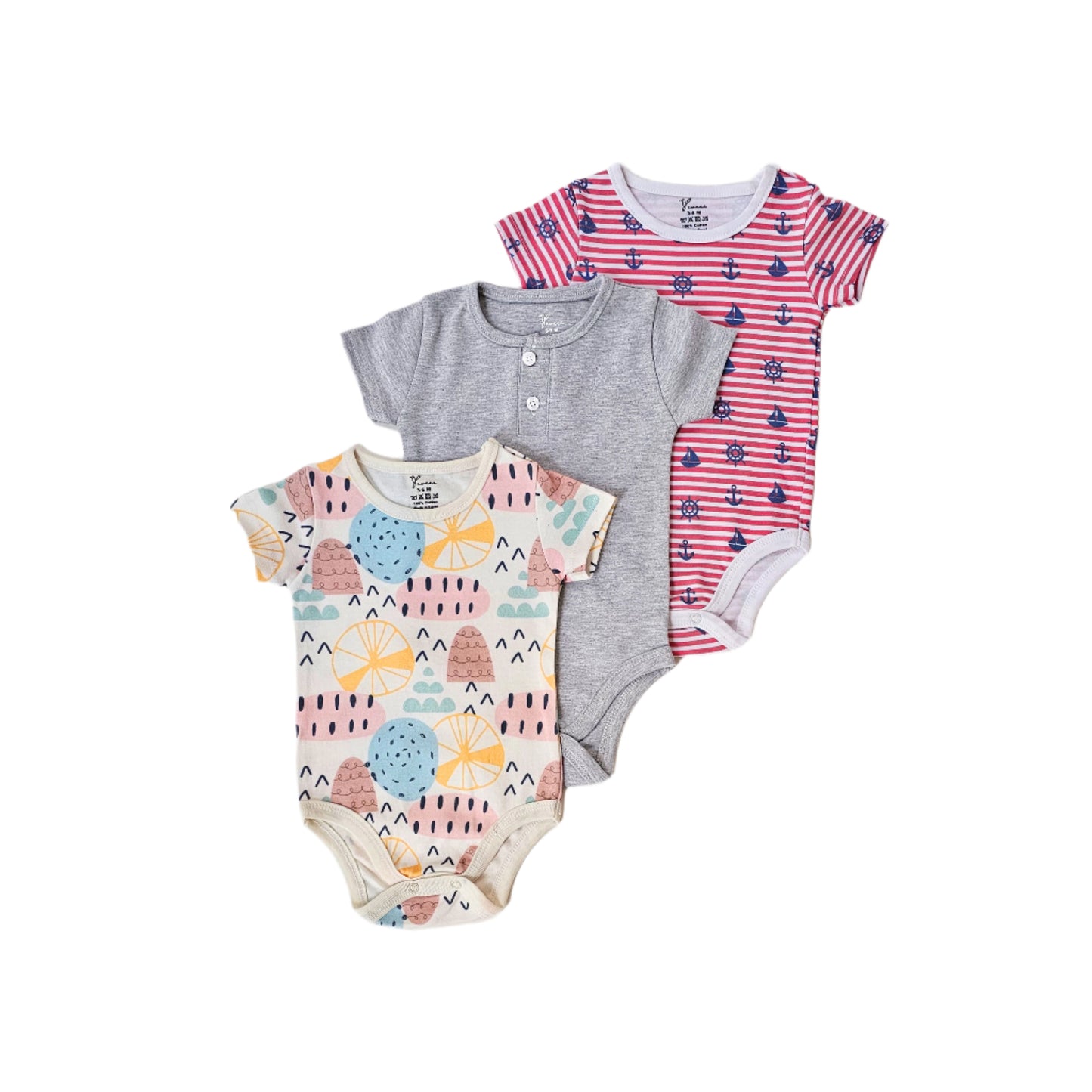 100% cotton 3-pack short sleeve bodysuit set