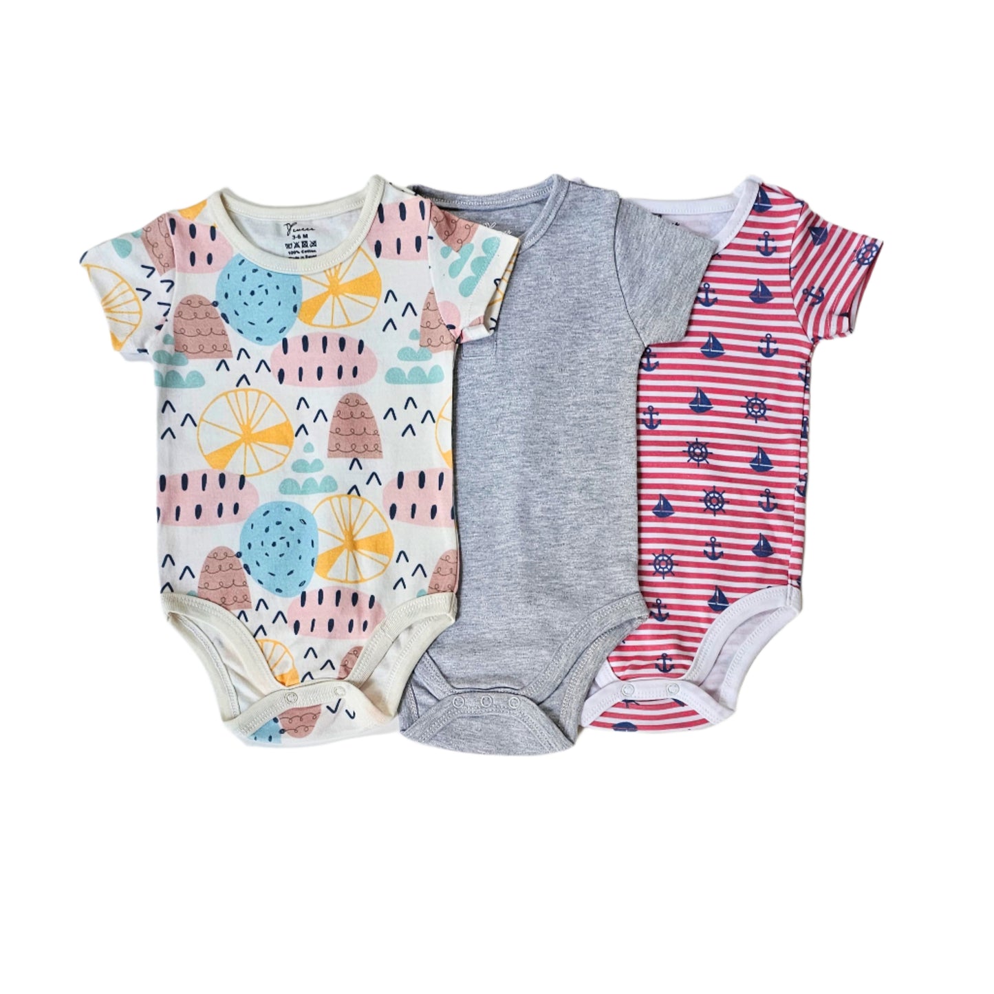 100% cotton 3-pack short sleeve bodysuit set