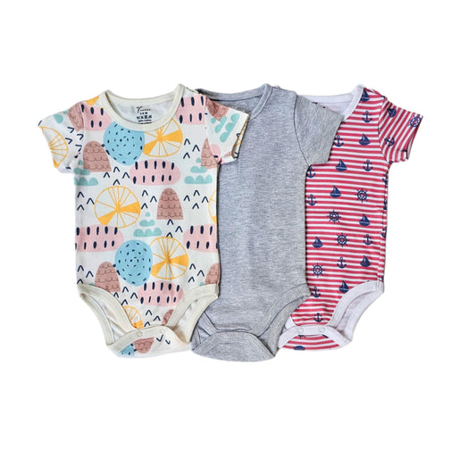 100% cotton 3-pack short sleeve bodysuit set