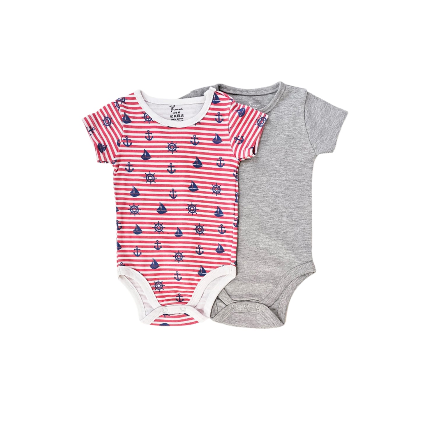 100% cotton 2-pack short sleeve bodysuit red stripes & anchors set