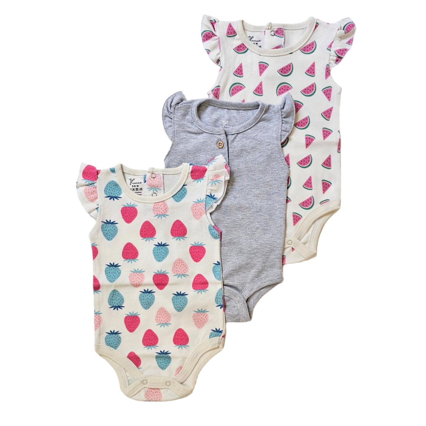 100% cotton 3-pack ruffle bodysuit set