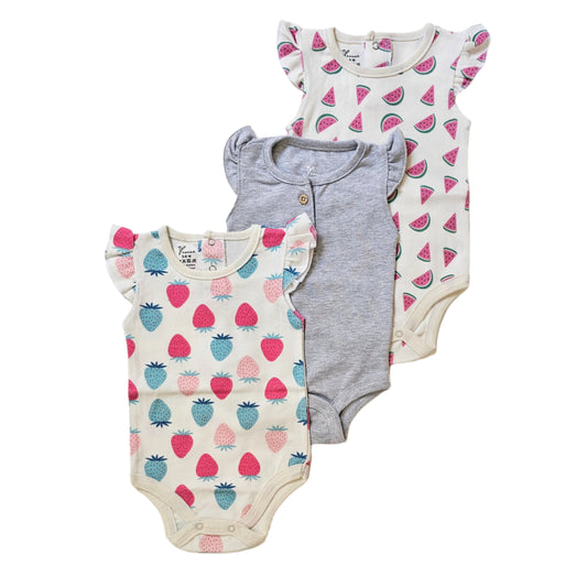 100% cotton 3-pack ruffle bodysuit set