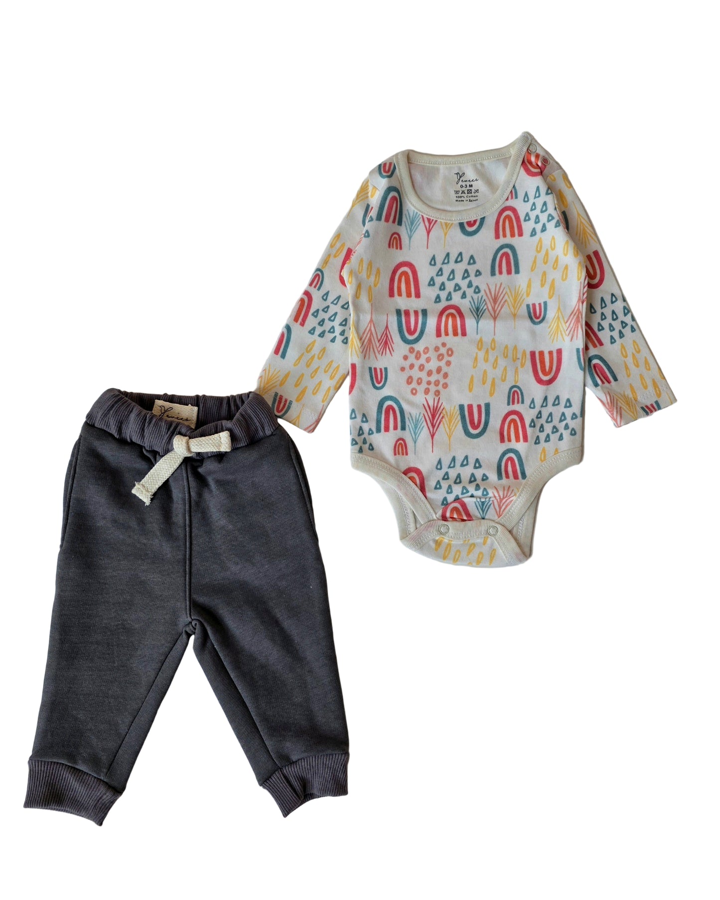 2-Piece Grey Sweatpants & Rainbow Bodysuit Set