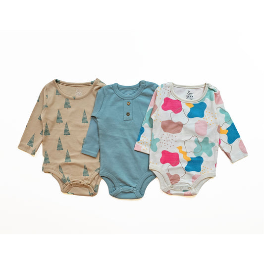 100% cotton 3-pack long sleeve bodysuit set