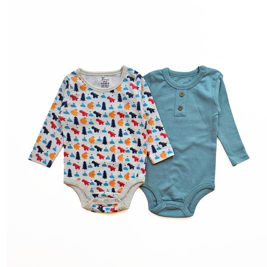 100% cotton 2-pack long sleeve bodysuit dino set