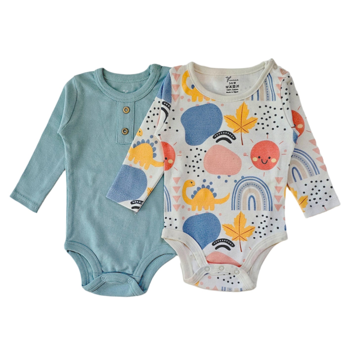 100% cotton 2-pack long sleeve bodysuit sun & rainbows set