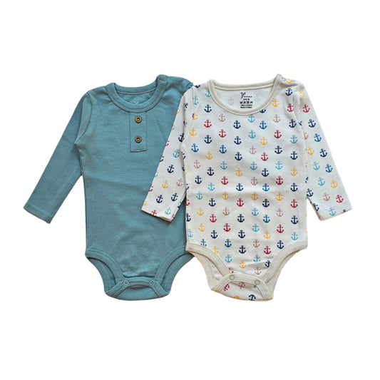 100% cotton 2-pack long sleeve bodysuit anchors set