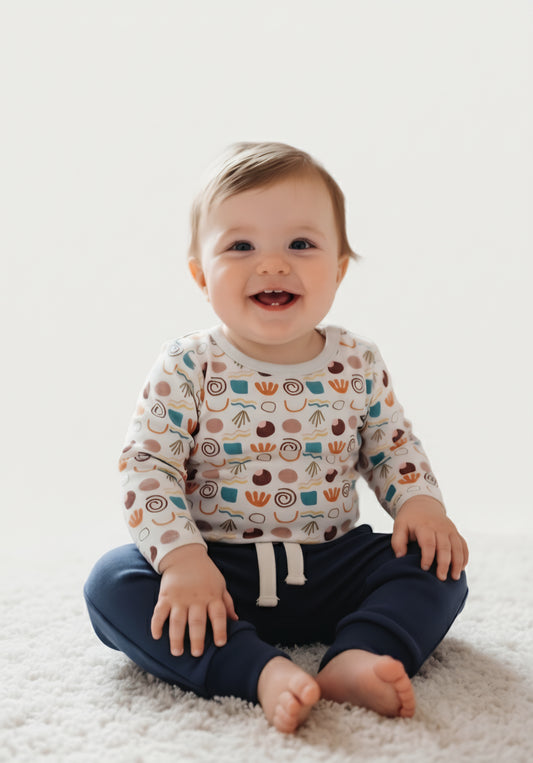 2-Piece Navy Blue Sweatpants & Nubian Theme Bodysuit Set