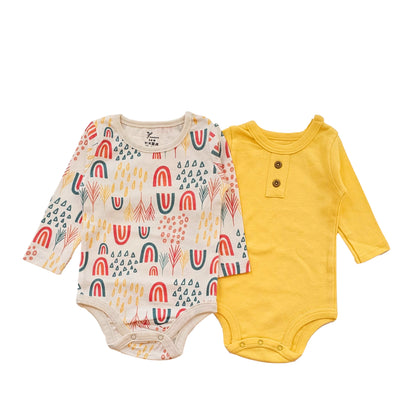 100% cotton 2-pack long sleeve bodysuit rainbow set