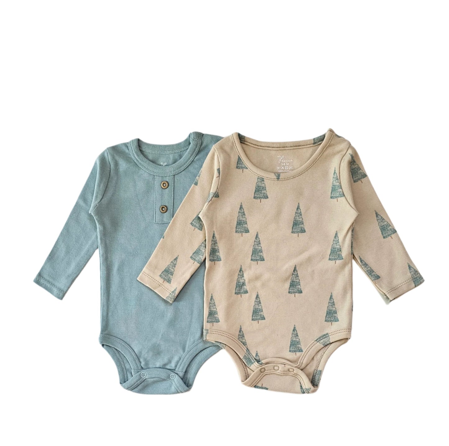 100% cotton 2-pack long sleeve bodysuit trees set