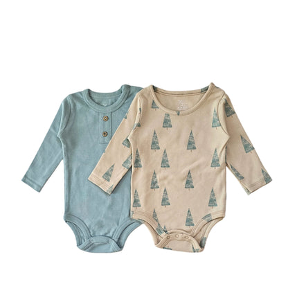 100% cotton 2-pack long sleeve bodysuit trees set