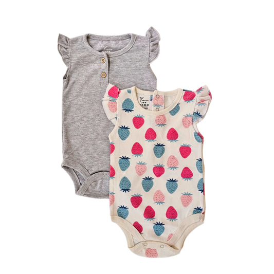 100% cotton 2-pack ruffle bodysuit strawberries set