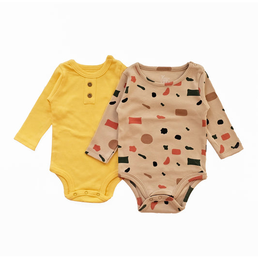 100% cotton 2-pack long sleeve bodysuit terrazzo set