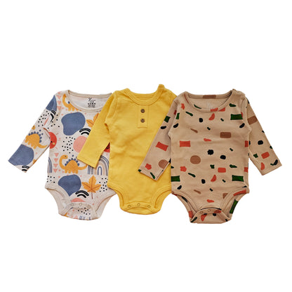 100% cotton 3-pack long sleeve bodysuit set