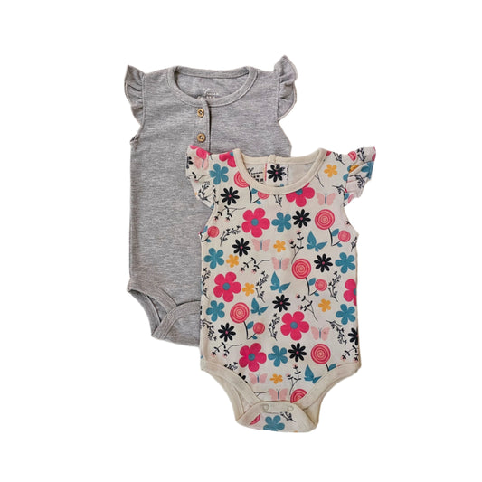 100% cotton 2-pack ruffle bodysuit floral set