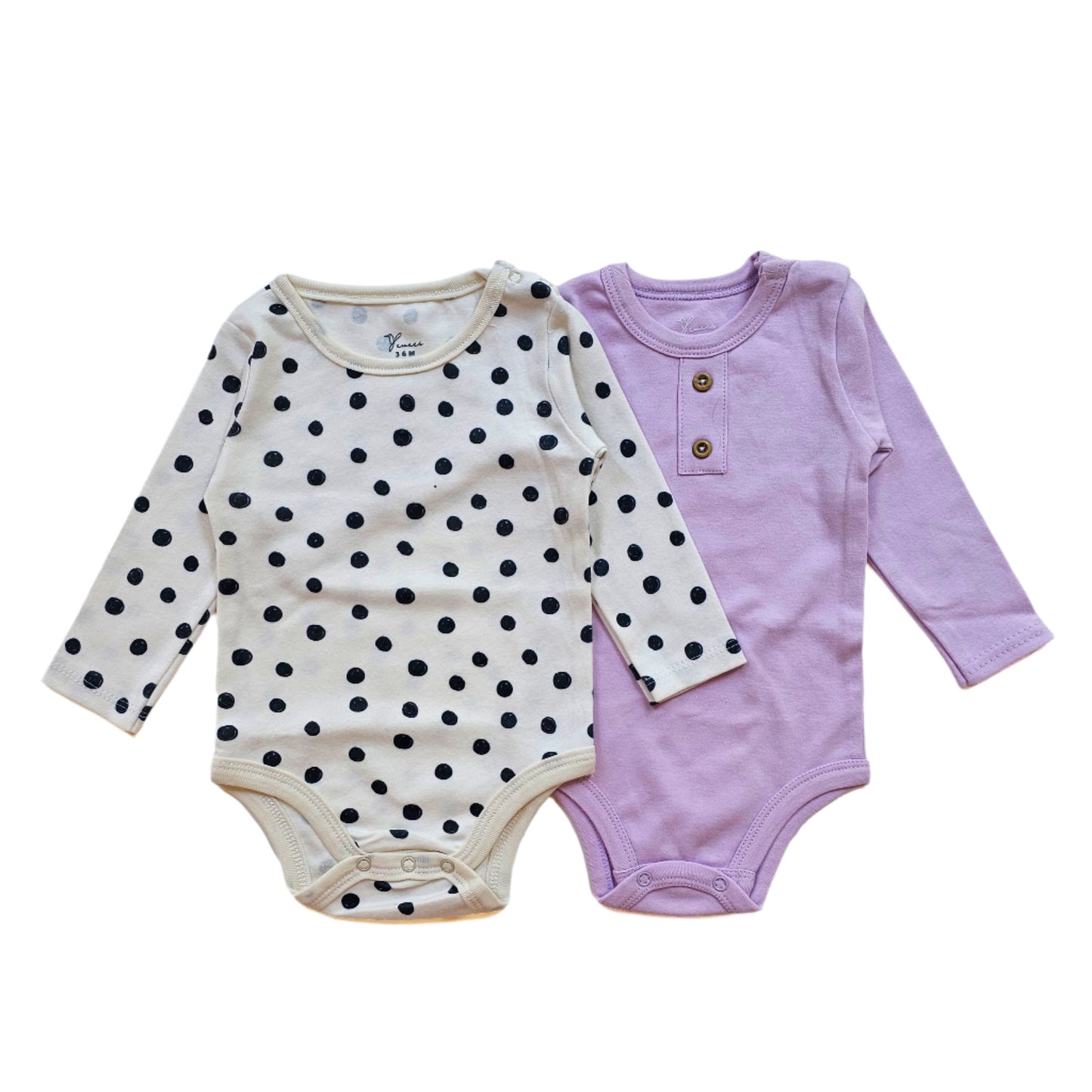 100% cotton 2-pack long sleeve bodysuit Polka dots set